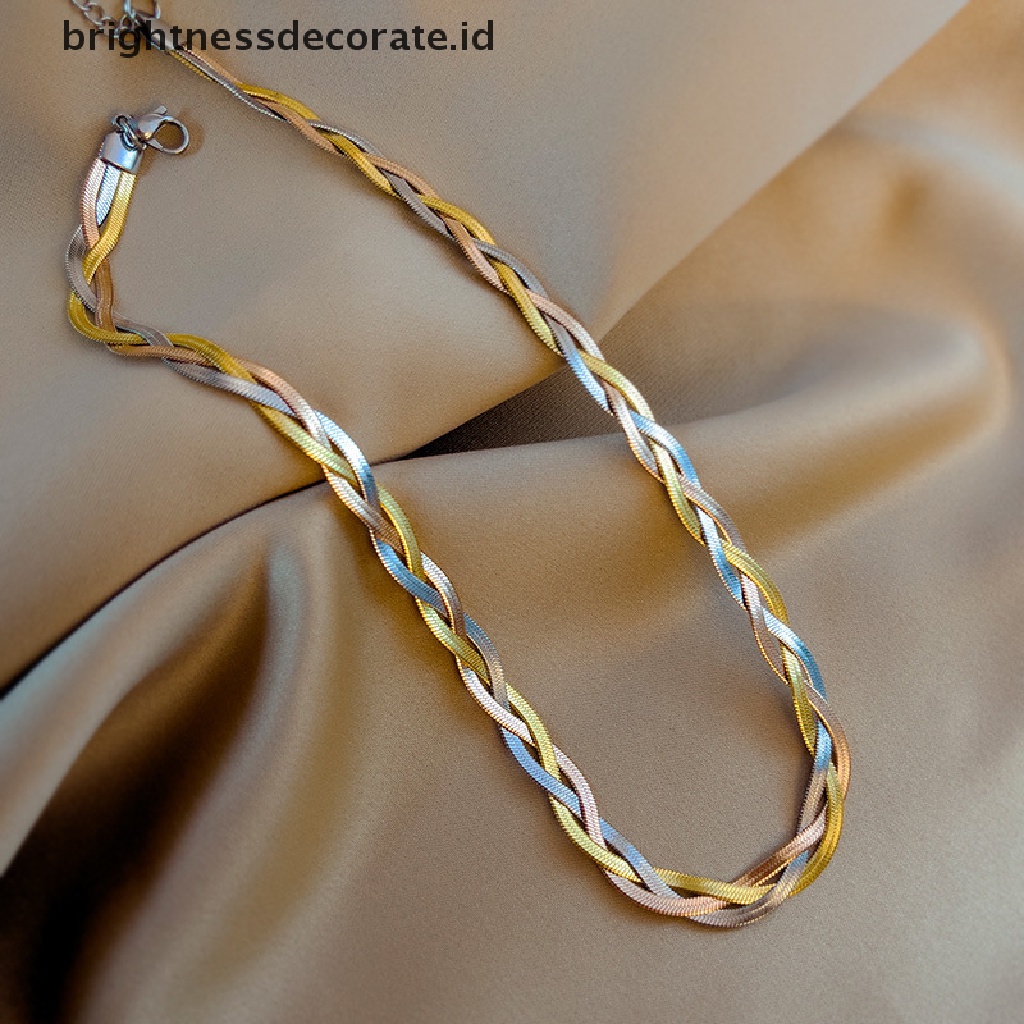 [Birth] Multi Layer Tahan Air Baja Titanium Tangan Dikepang Baru Herringbone Rantai Kalung Untuk Wanita Fashion Klavikula Rantai Perhiasan Trendi [ID]