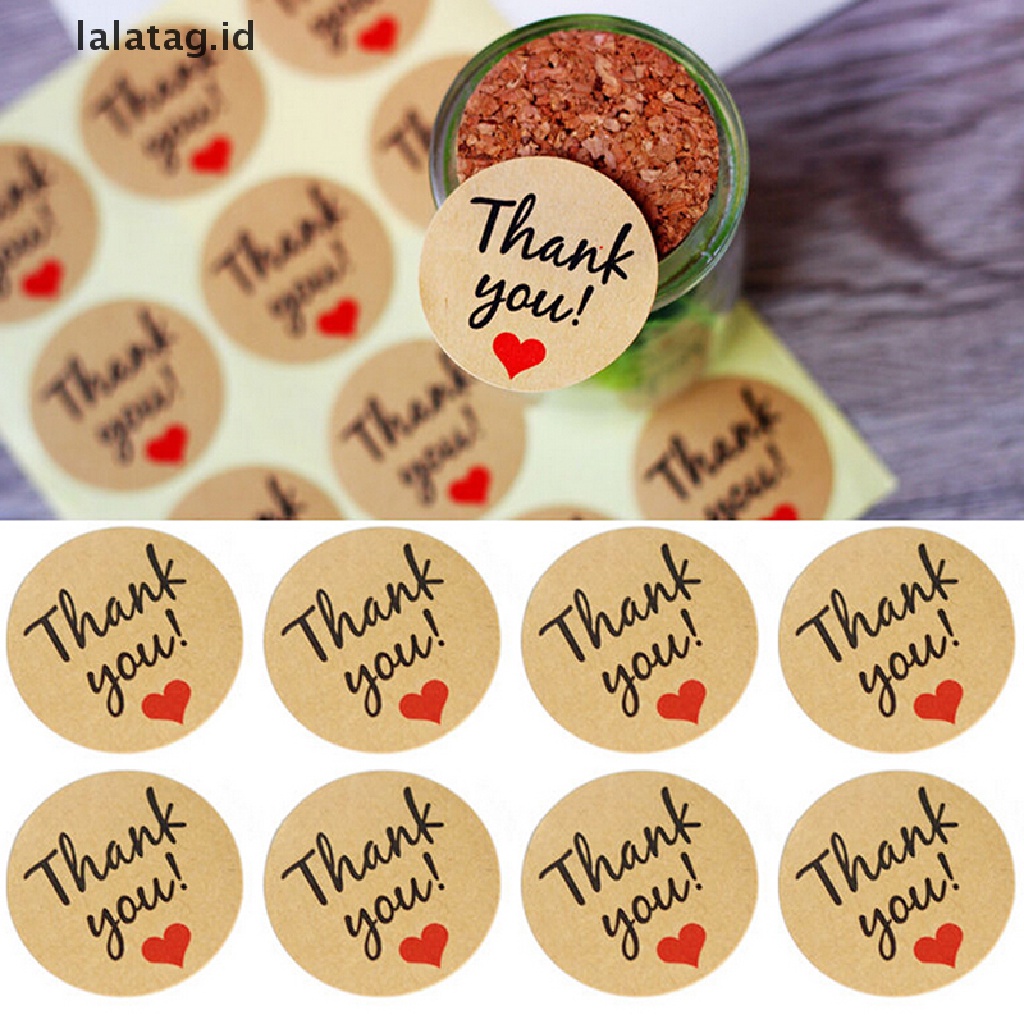 [lalatag] 60pcs Kertas Kraft Love Hati &quot;Thank You&quot; Stiker Hias Baking Sealing Pasta [ID]