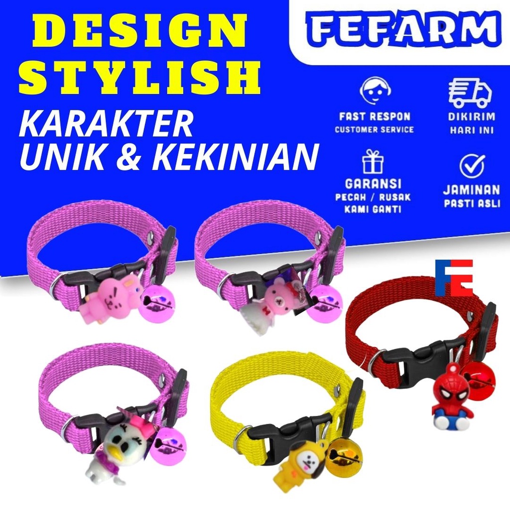 Kalung Kucing Polos Lonceng Karakter Aksesoris Kalung Kucing Collar Kucing Polos Karakter Kekinian Banyak Varian FEFARM