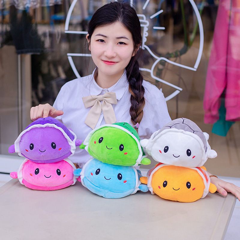 Plush Flip Turtle Toy Stuffed Angry Happy Toys Lembut Dua Sisi Hadiah Lucu