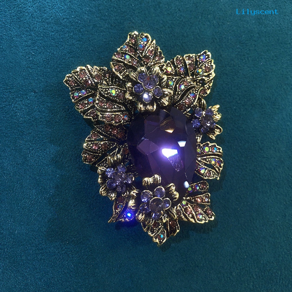 [LS] Ungu Kaca Istana Gaya Bunga Bros Pin Electroplated Tahan Lama Pesta Perhiasan Brooch Decor