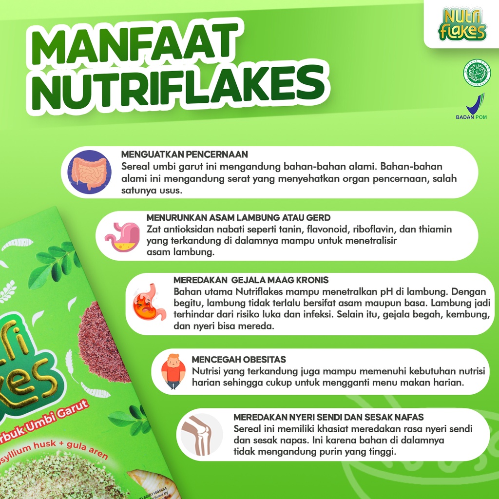 Nutriflakes Sereal Umbi Garut Daun Kelor Solusi Asam Lambung Dan Maag Original 1 Box