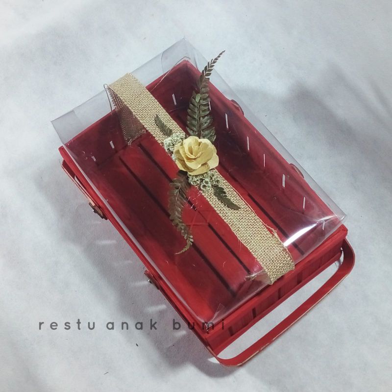 

NEW Box kue Packaging Premium qualiti mika kaca transparan merah emas pita goni rustic rustik unik kotak seserahan hampers unik / souvenir / wadah hantaran / kotak kardus / dus box / mika kaca / tas hampers / tas / hand bag / goodie bag gift bag kantong