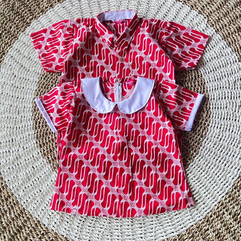 Couple Blus Batik Anak Dan Kemeja Batik Anak Genuk Merah Putih Couple Blus Batik Anak Perempuan