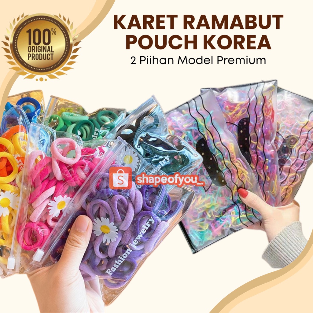 Ikat Rambut Korea Elastis Isi 500 Ada Pouch Berkualitas Karet Rambut Premium