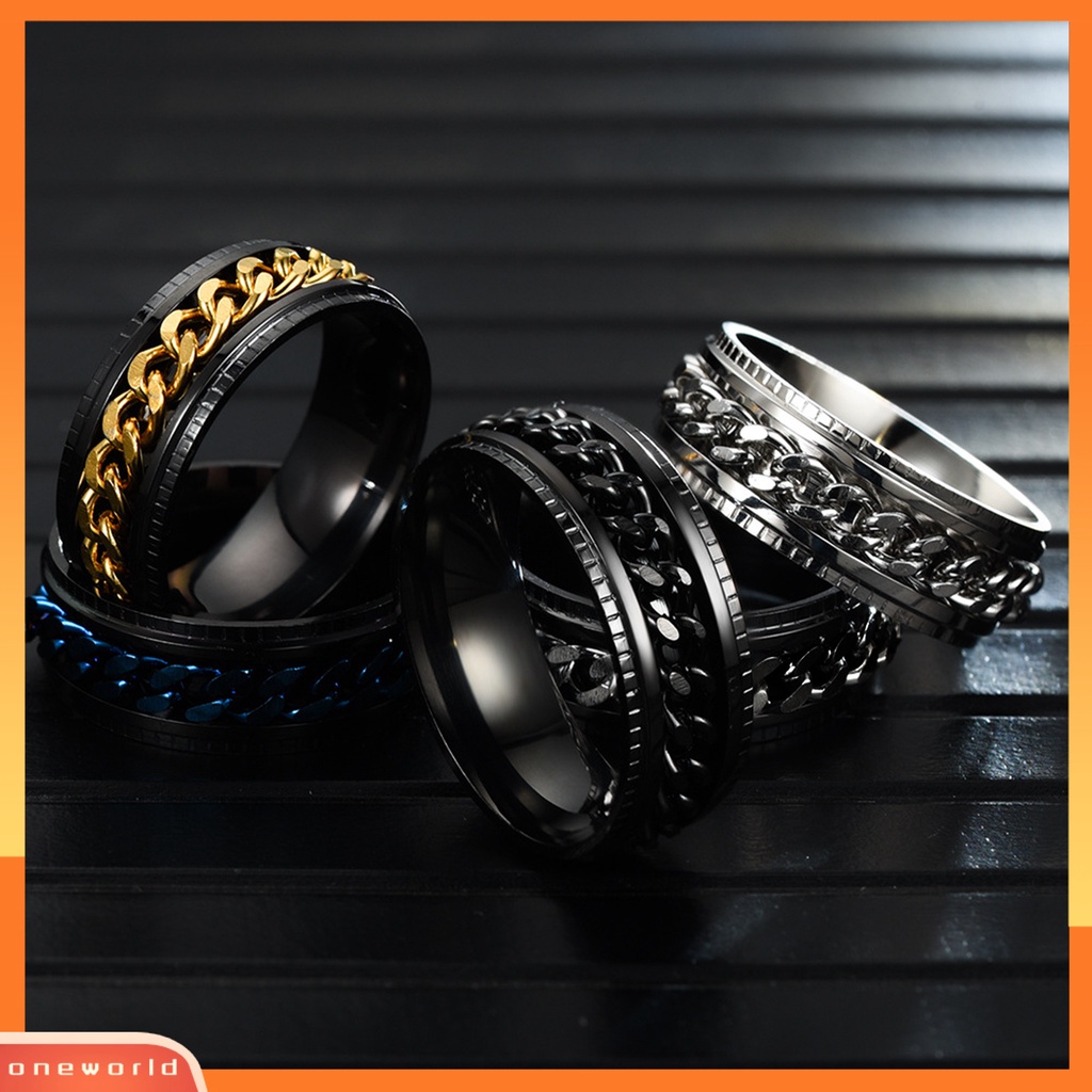 {oneworld} Cincin Pria Sederhana Tinggi Dipoles Perhiasan Fashion Rantai Berputar Hias Jari Ring Untuk Pesta