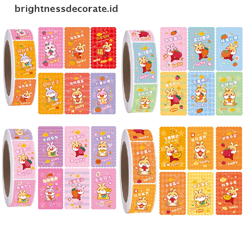 [Birth] 500pcs/roll 3 * 5cm 2023tahun Baru Rabbit Blessed Sticker Paket Kado Stiker [ID]