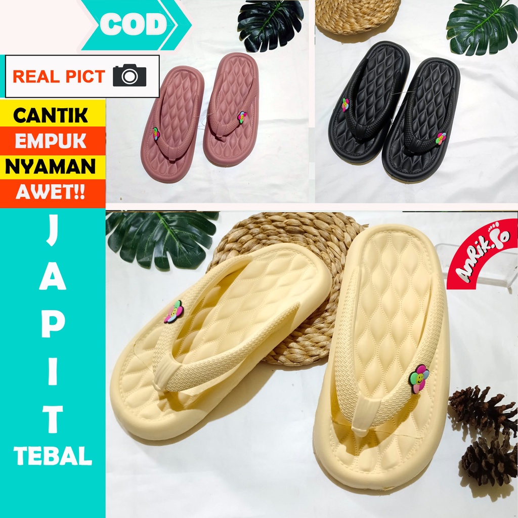 SANDAL JAPIT TEBAL WANITA CEWEK PEREMPUAN SLIP ON KOREA KOREAN STYLE EMPUK SANTAI RUMAH RUMAHAN ANTI SELIP SLIP AWET