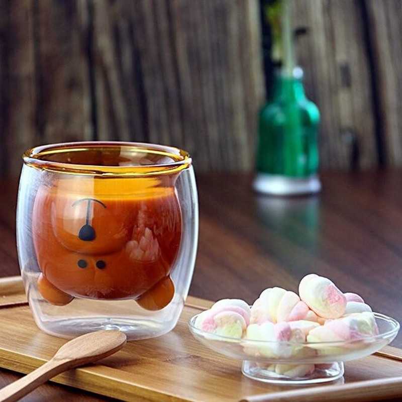 Gelas Kaca 250 ml Unik Lucu Beruang Anti Panas Double Wall Bening