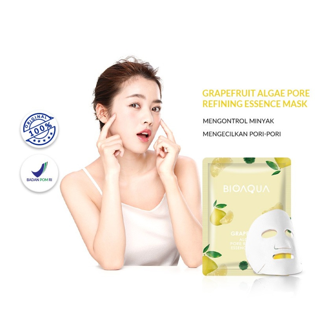 BIOAQUA Sheet Mask Grapefruit Brightening Moisturizing Antioxidant &amp; Anti Aging Skin Care Masker Wajah Sachet 100% Original