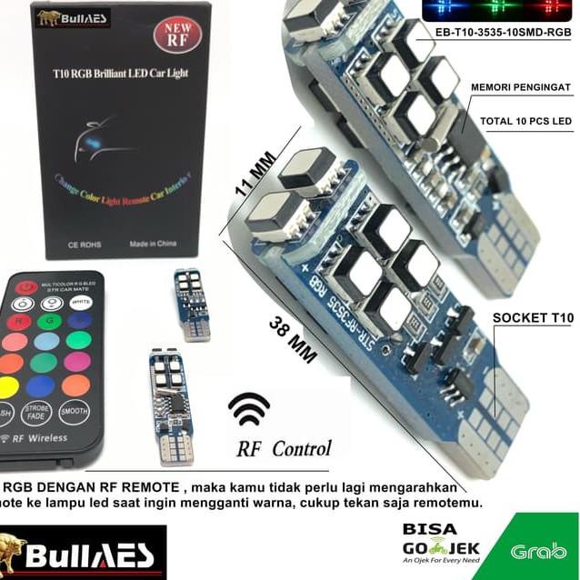 Depan1 LAMPU LED T10 RGB RF WIRELESS NEW SMD 3535 10 LED REMOTE CONTROL BULLAES I Lampu Senja T10 Rg