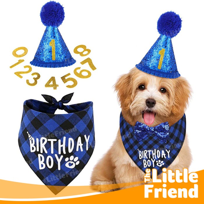 Topi Bib Scarf Aksesoris Pet Birthday Dekorasi Hewan Anjing Kucing Set