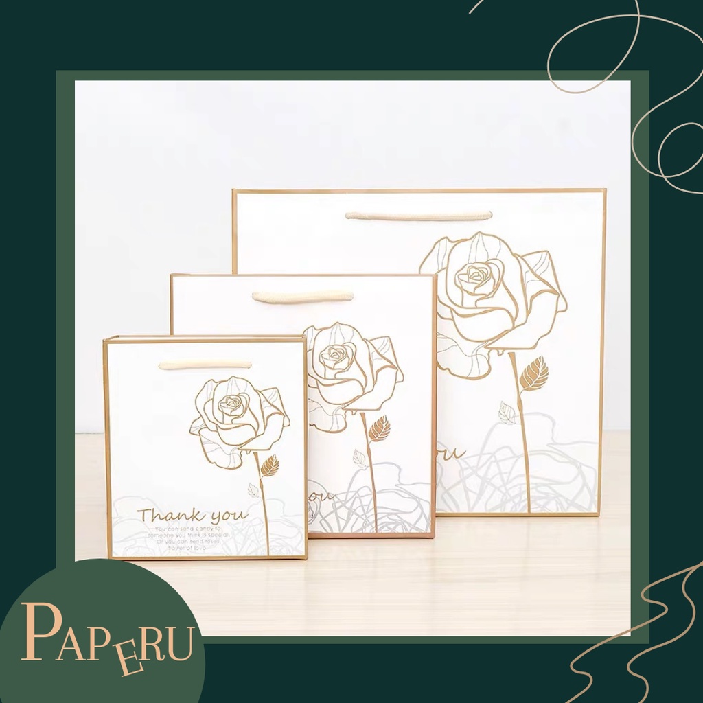 

[Paperu] Rose Gold Paper Bag Paperbag Luxury Look Goodie Bag Motif Bunga Mawar Kantong