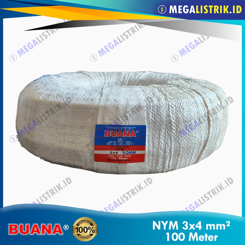 BUANA KABEL NYM 3X4 ( 100M ) / KABEL LISTRIK PUTIH KAWAT TEMBAGA 3 X 4 MM ( 100 METER )