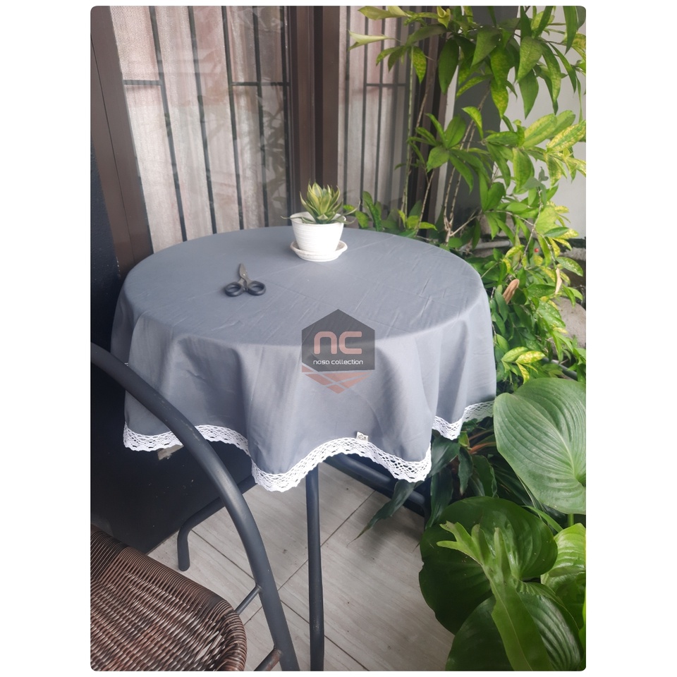 Taplak / Alas MEJA Makan BULAT Kain POLOS Katun Polymicro Keliling RENDA Rajut Ukuran Kecil dan Besa