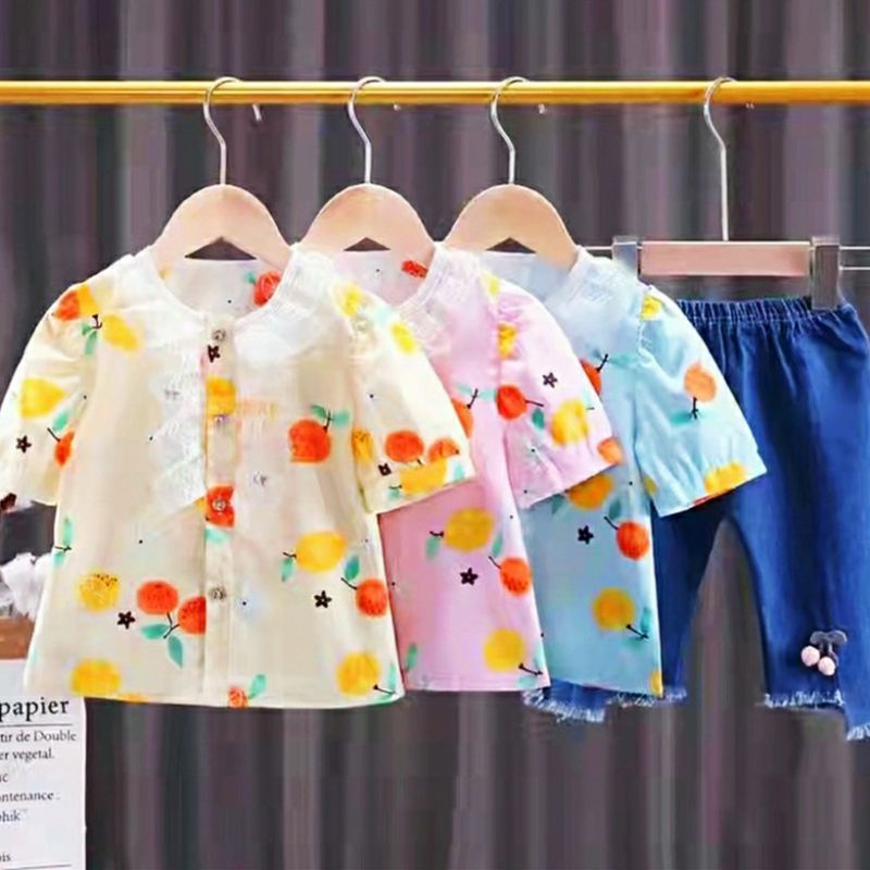 Setelan Anak Perempuan Kemeja Import Umur 1-Tahun Jeans Anak Wanita Kekinian Terbaru 2023