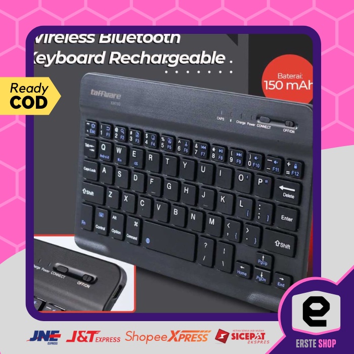 Keyboard Komputer PC Wireless Bluetooth Rechargeable Portable Hitam Murah