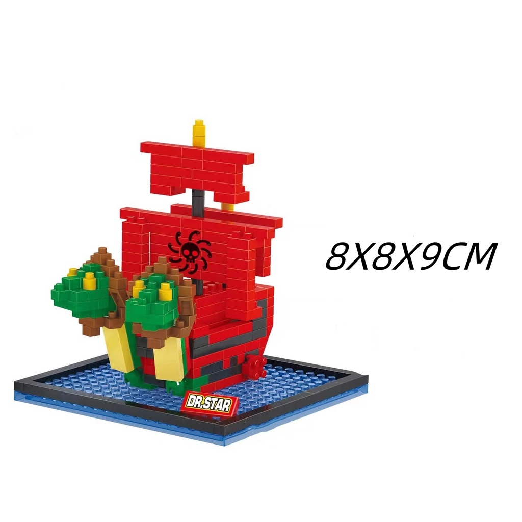 Diy Mini Partikel Blok Bangunan Seri Kapal One Piece Snake Princess Nine Snakes, Luo Pirate Submarine, Merry, Sonny and other Pirate Ships Hardly Assembly Building Block Toys