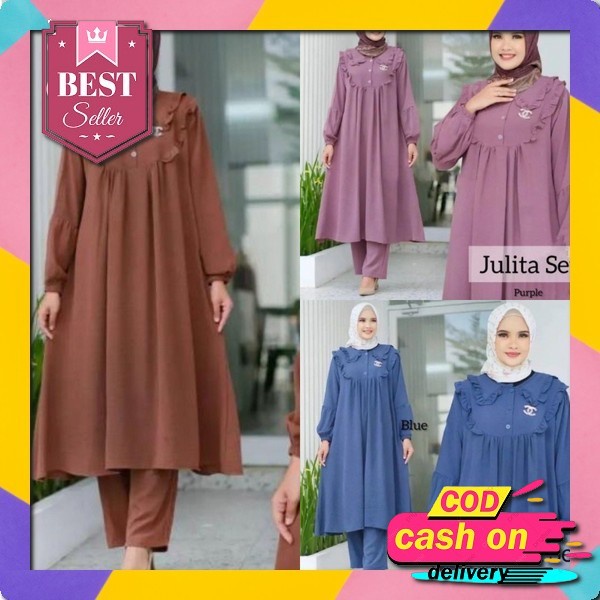 Setelan Tunik Cringkle Airflow | Oneset Tunik Cringkle | Setcel Cringkle | Kha Homewear Setelan Wani