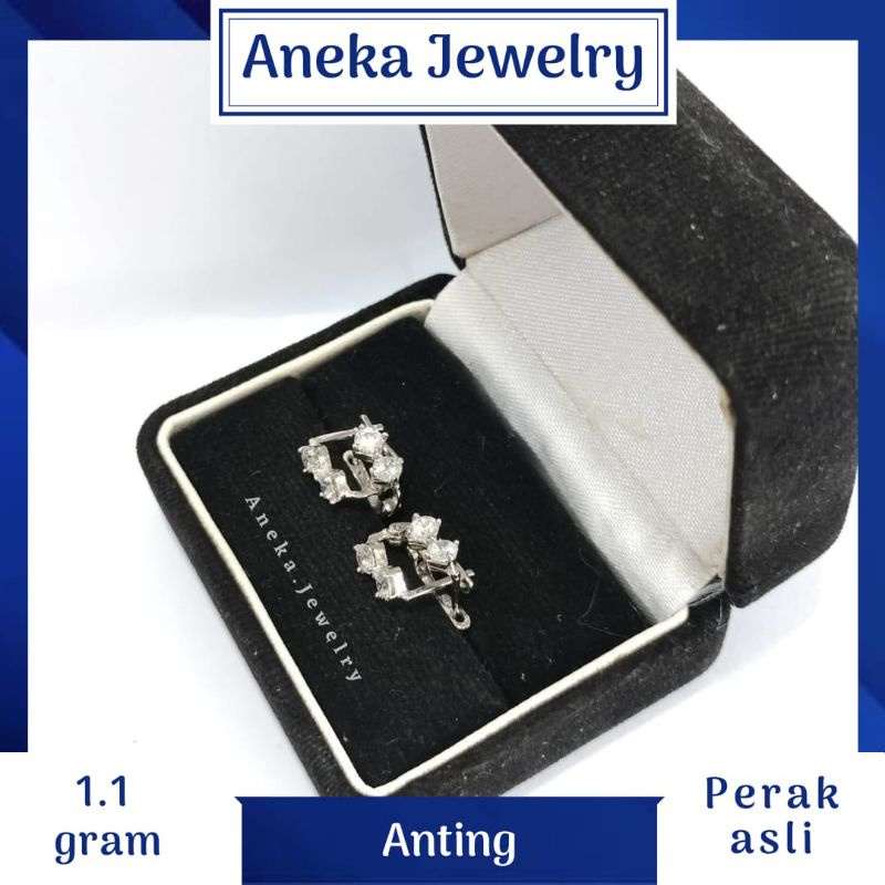 Anting Jepit Mata 2, Sepuh Emas Putih, Perak 925