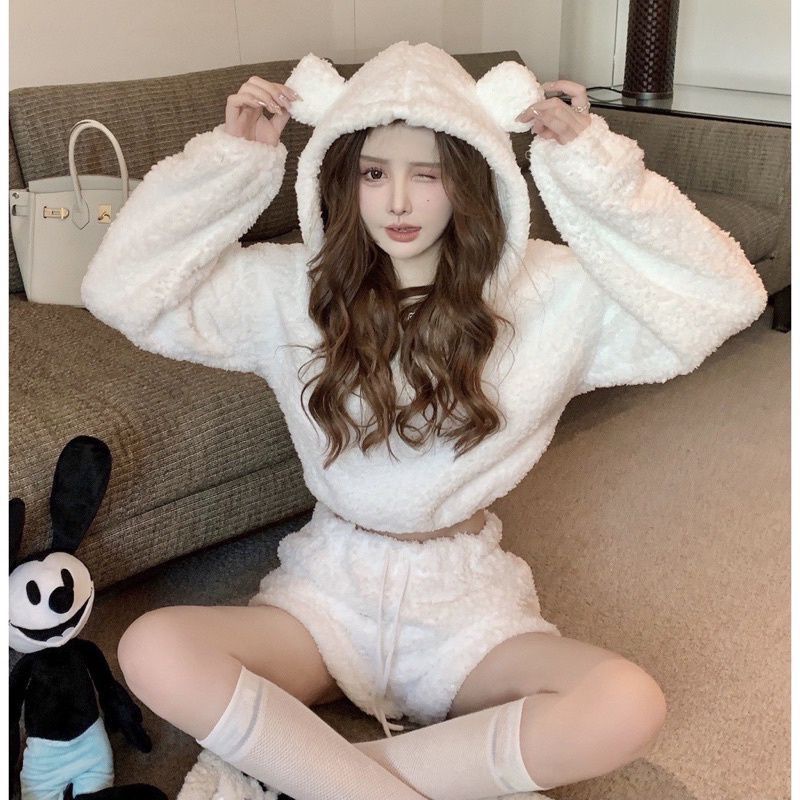 [COD✅]SWEATER HOODIE SHERPA CROPE BULU BEAR JAKET HANGAT TERBARU