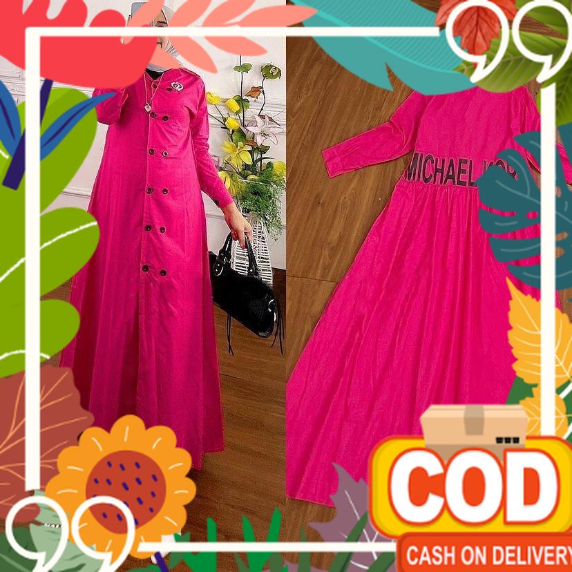 Biru Tua muda Blue sky / COD - Michael Kors Dress Gamis Long Outher Katun Paris Apk Sablon Premium F