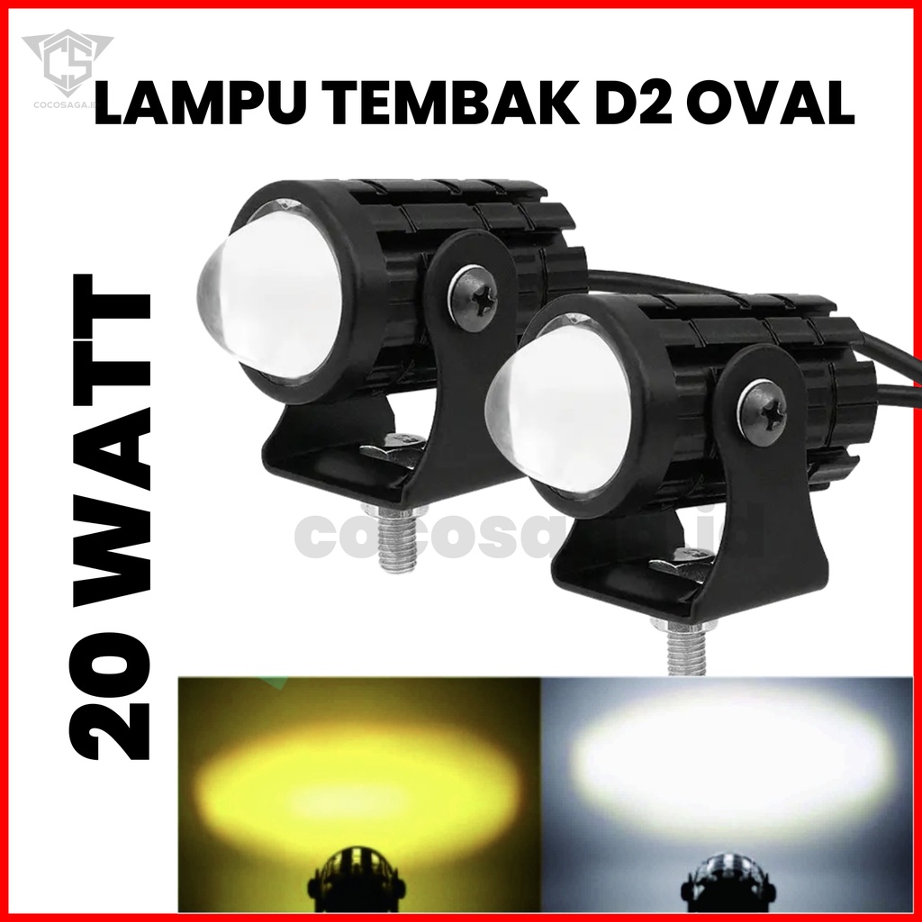 Lampu Tembak Sorot Laser LED D2 OVAL , Mini projie 1 mata , Hi-Lo 2 Warna (Putih Kuning) , 20 WATT DC 12volt