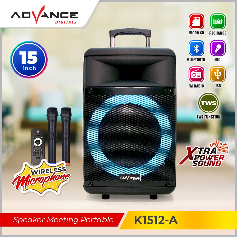 Speaker Bluetooth 15 inch ADVANCE K1512A PA System Speaker Meeting Portable Free Mic Wireless