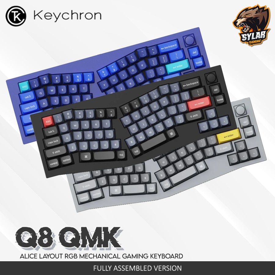 Keychron Q8 65% Alice Layout Mechanical Keyboard - Carbon Black, Silver Grey, Navy Blue