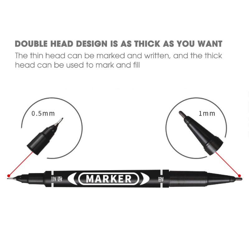 1pc 0.5/1mm Double-headed Marker Penanda Permanen Basis Minyak Tahan Air Media Disc Dual Tip Pulpen Alat Tulis Kantor Sekolah