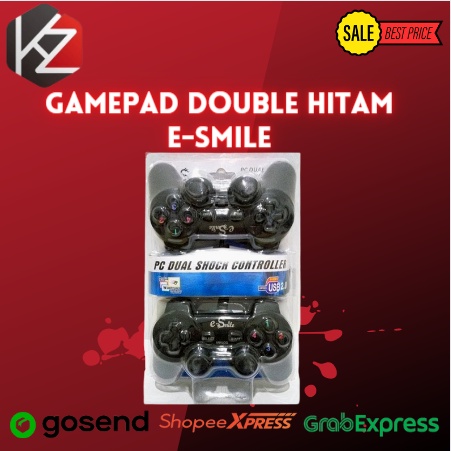 Gamepad Double Hitam E-Smile PC Dual Shock Controller USB