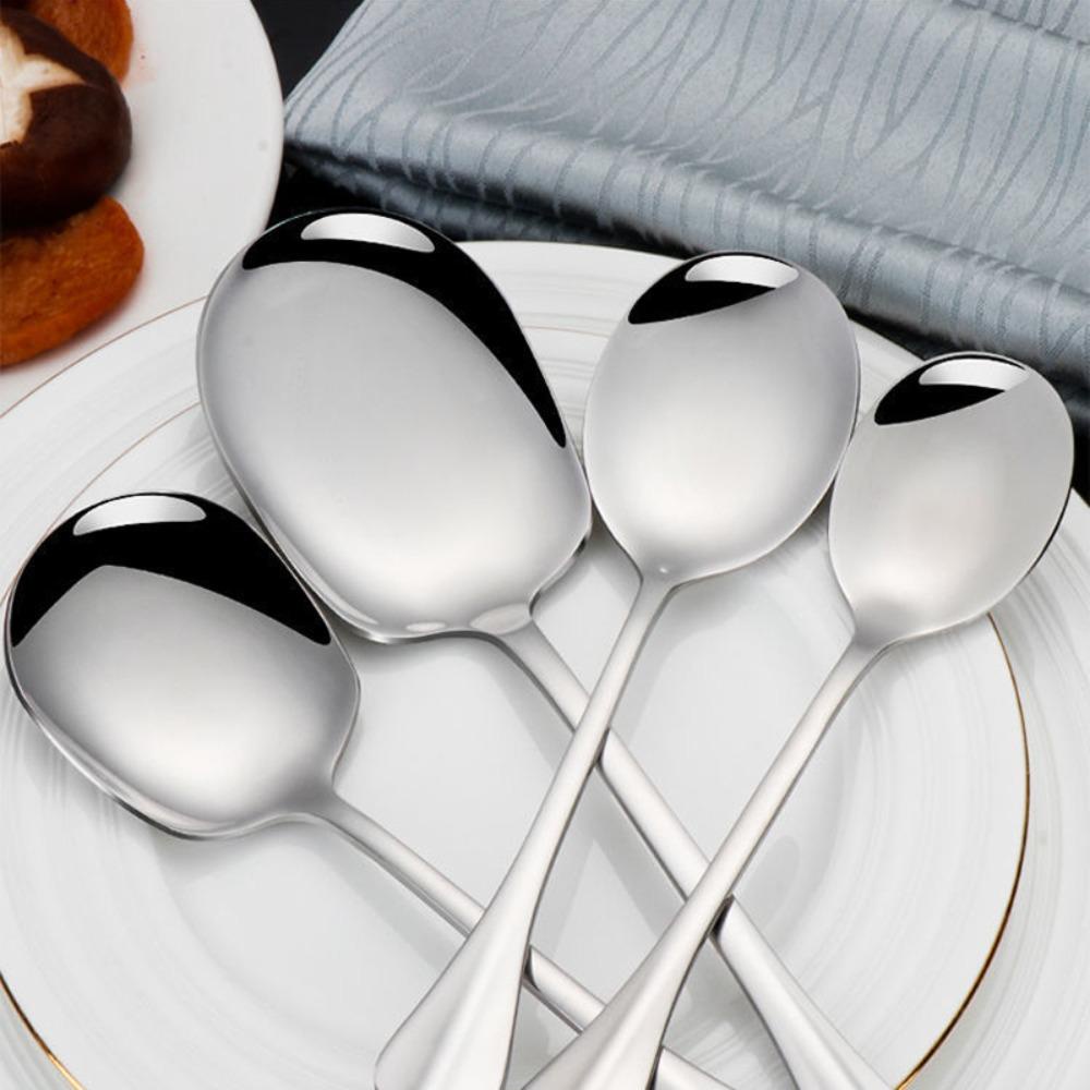 Solighter 2pcs Dish Public Soup Spoon Stainless Steel Gagang Panjang Peralatan Makan Distro Restoran Hotel