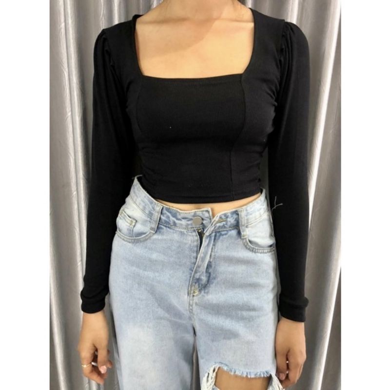 VELICIA CROP TOP RIB LENGAN PANJANG