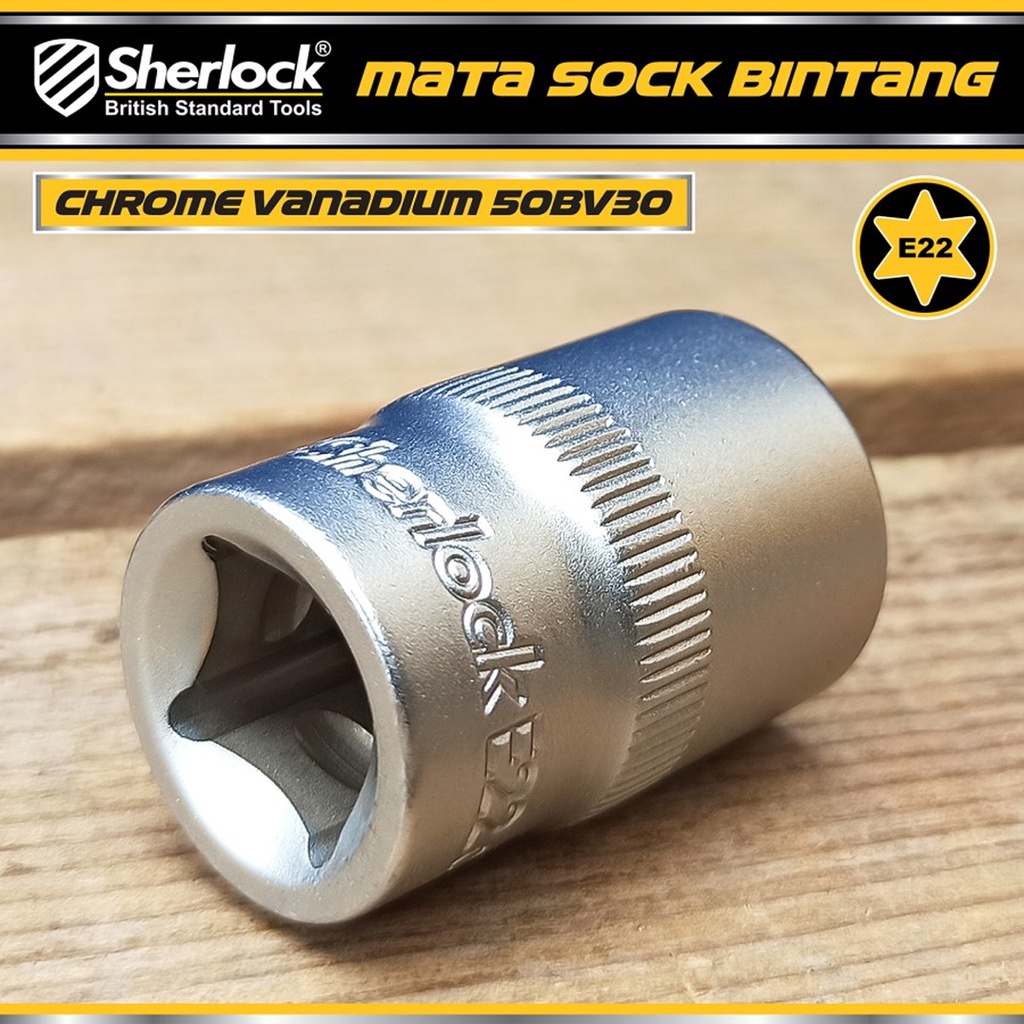 Kunci Shock Bintang Sok E22 1/2 inch Drive Star Socket Sherlock