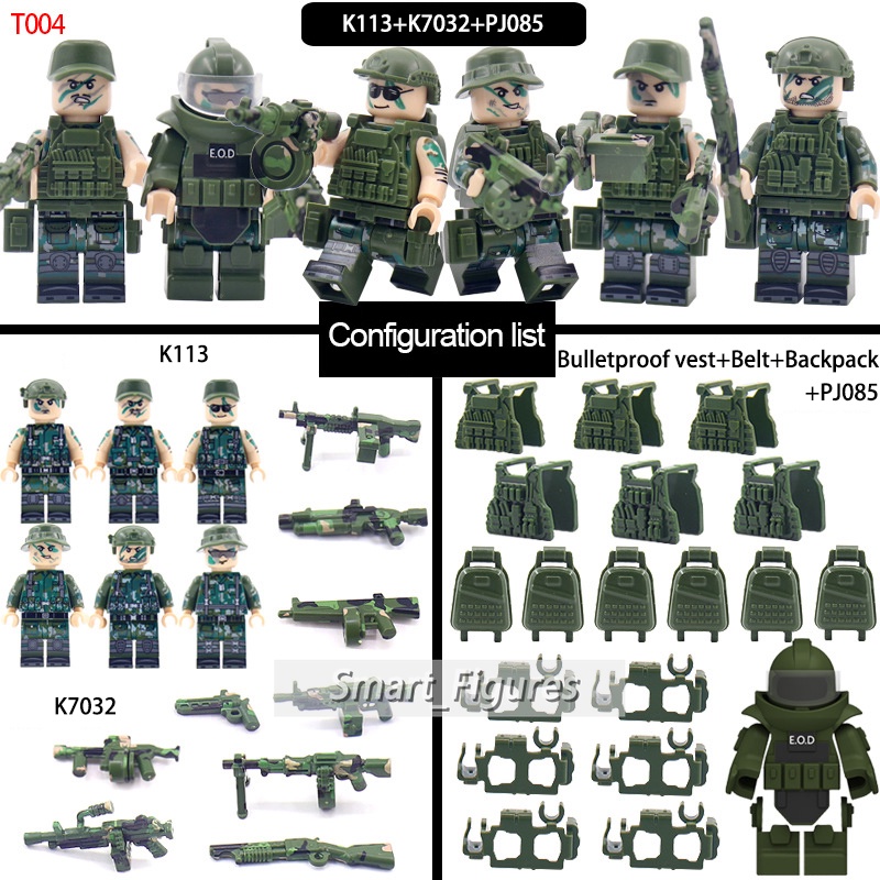 Angka Mini Set SWAT Khusus Polisi Dengan Ransel Rompi Sabuk Lengan Bom Pembuangan Baju Minifigures DIY Mainan Hadiah