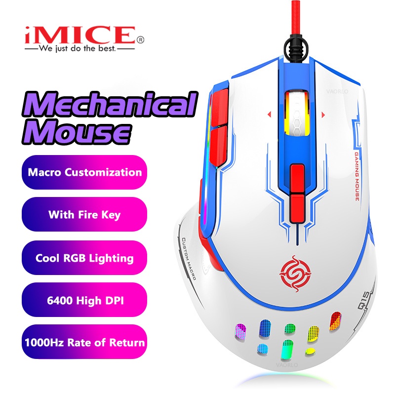 Imice Cool Game Mouse Wired 6400di Mice Nine Button RGB Lighting Untuk Gaming Dengan Kunci Api Mendukung Definisi Makro Mouse Mekanik