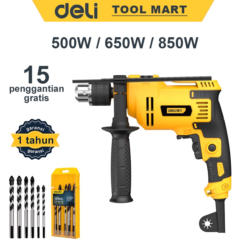 Deli Bor Beton 13mm Mesin Bor Listrik Bor Impact Tembok 500W 650W 850W Alat Perkakas Electric Drill Impact Drill