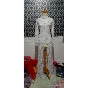 Ready Kebaya akad putih bersih full mutiara free sayap panjang dan manset