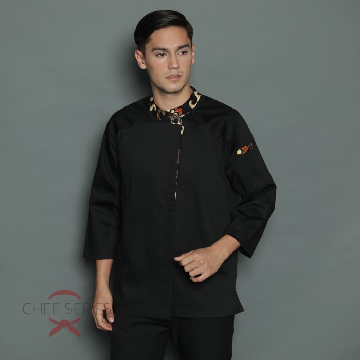 Seragam Koki Chef Series Signature Batik Tangan Panjang Baju Koki - Hitam