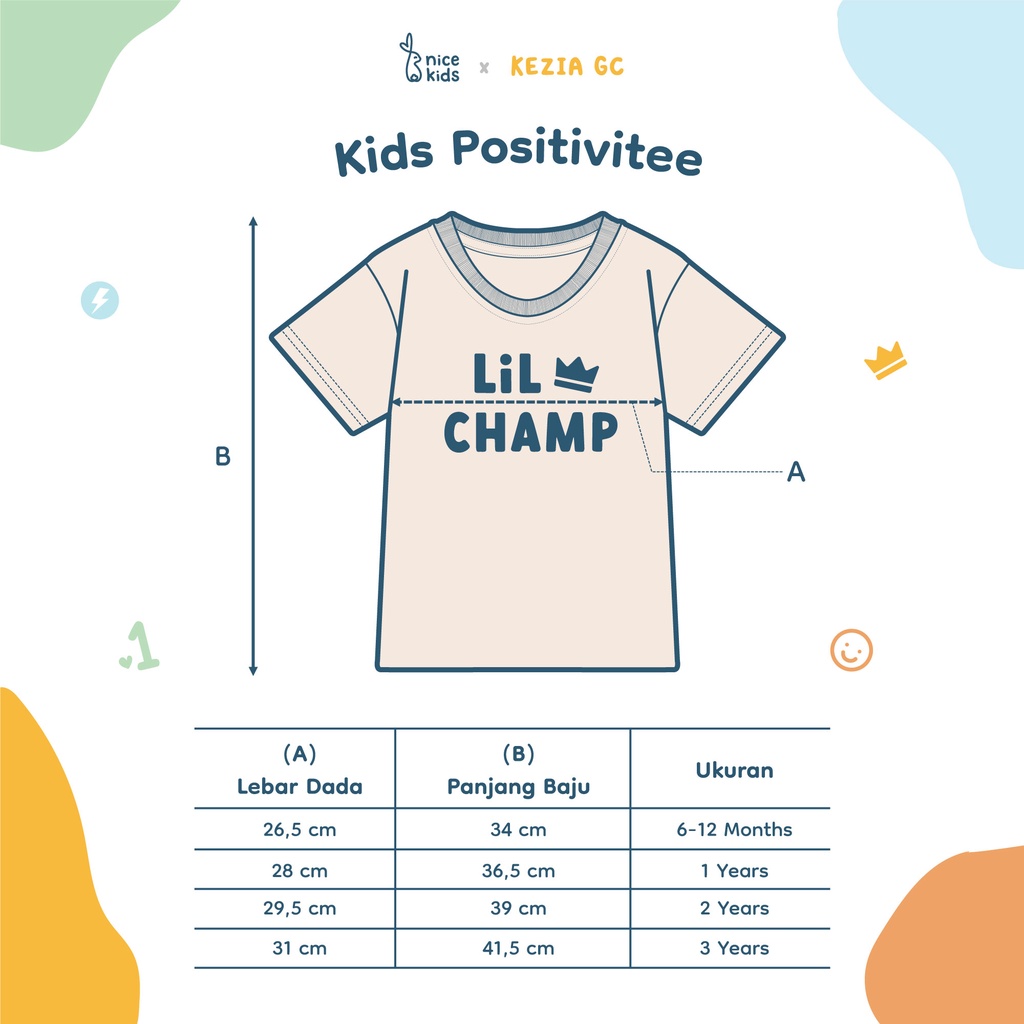 Nice Kids x Kezia GC - Kids Positivitee  T-Shirt Emboss Kaos Anak (6-12 Bulan - 3 Tahun)