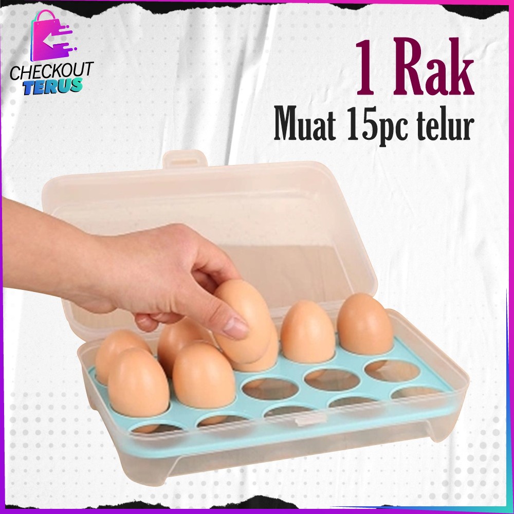 CT C791 Kotak Tempat Rak Susun Penyimpanan Telur 15 Lubang Sekat Egg Box Storage Organizer Wadah Tempat Telor Anti Pecah