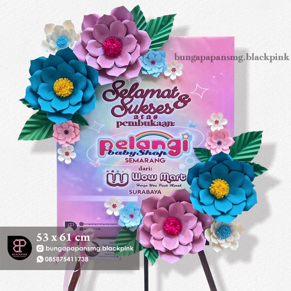 Karangan Bunga Papan Semarang / Karangan Bunga Papan Indoor / Papan Bunga Kertas Ucapan Papan Bunga Indoor/ Karangan Bunga Papan Semarang 42x60cm - Dukacita Wedding Congrats