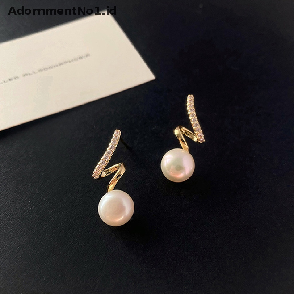 [AdornmentNo1] 1pasang Ins Gaya Korea Bersinar Fashion Anting Mutiara Wanita Berlian Imitasi Anting Mutiara Perhiasan Sederhana Earrings Ladies Decoration [ID]