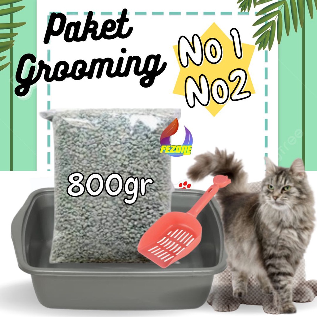 PAKET CAT LITTER BOX KUCING BAK PASIR KUCING + SEKOP + PASIR KUCING GUMPAL WANGI 500GRAM FEZONE