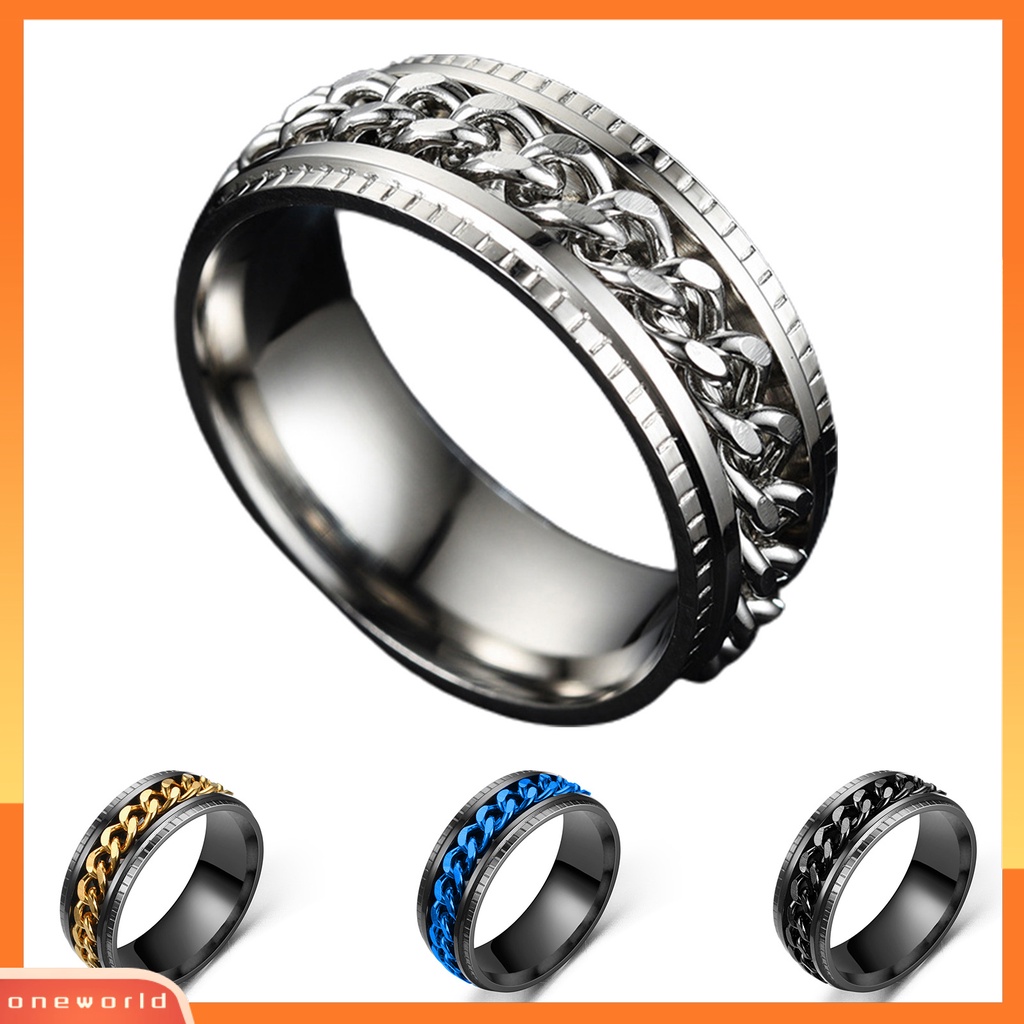 {oneworld} Cincin Pria Sederhana Tinggi Dipoles Perhiasan Fashion Rantai Berputar Hias Jari Ring Untuk Pesta