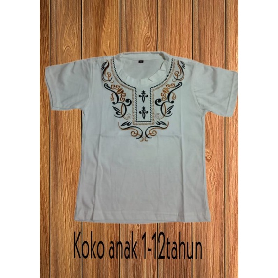 Baju kaos koko anak cowok lengan pendek full bordir 1-11Tahun Uk.S.M.L.XL.2XL.3XL