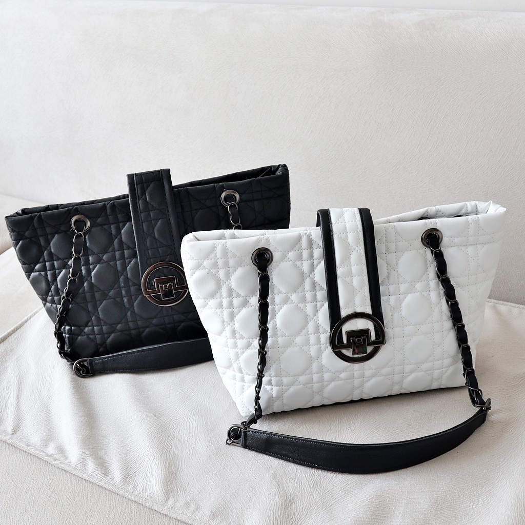 Akaci Tas wanita Tote black &amp; white bordir  AK 02-6863