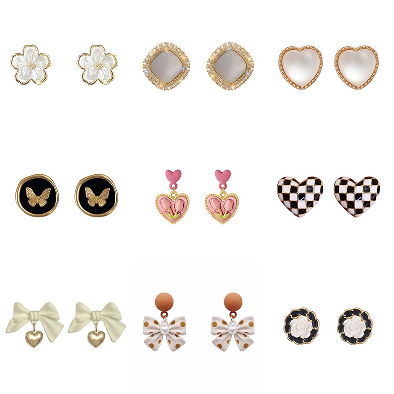 Fashion Hypoallergenic Kristal Mutiara Tulip Anting Elegan Bunga Hati Ikatan Simpul Stud Earring Untuk Aksesoris Perhiasan Wanita