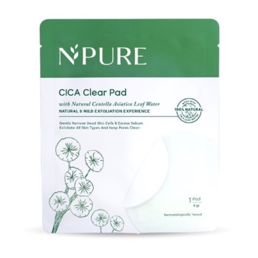 NPURE Cica Clear Pad Sachet | Kapas Eksfoliasi | Kulit Wajah Bebas Kusam | Anti Iritasi