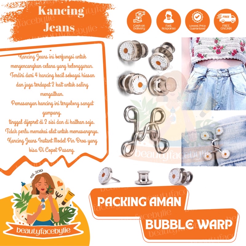 Kancing Jeans Logam Motif Bunga Daisy Pengecil Celana